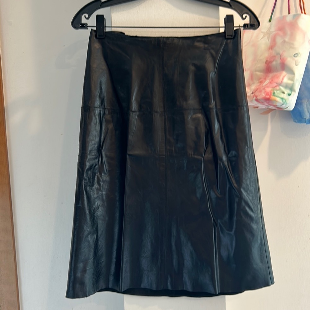 Banana Republic black leather midi skirt